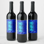 Blue Bokeh Sparkles Wine Bottle Label Wijn Etiket (Flessen)