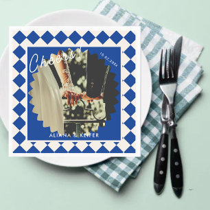 Blue Bold Cheers Retro Trouwfoto Servet