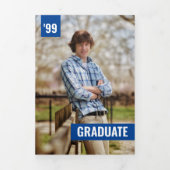 Blue Bold & Modern Photo Afstuderen Drieluik Uitnodiging (Cover)