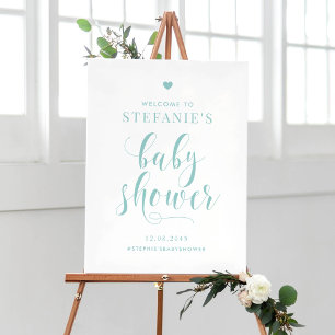 Blue Bold Script Baby shower Welkom Poster