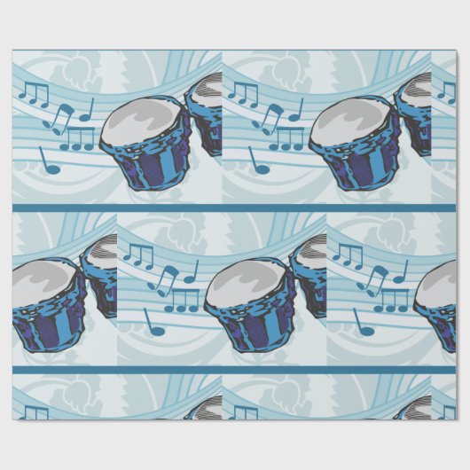 Blue Bongo Drum Music Cadeaupapier (Vlak)