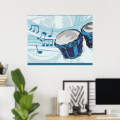 Blue Bongo Drum Music Poster (Thuiskantoor)