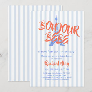 Blue Bonjour Bébé Baby shower Invitation