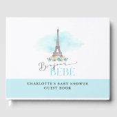 Blue Bonjour Bébé Eiffeltoren Baby shower Gastenboek (Voorkant)