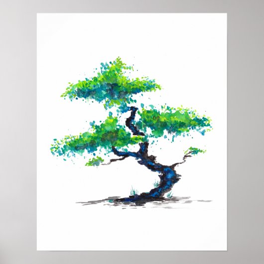 Blue Bonsai Waterverf Poster (Voorkant)