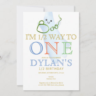 Blue BOO Ik ben halverwege naar een 6 maanden Boy  Kaart