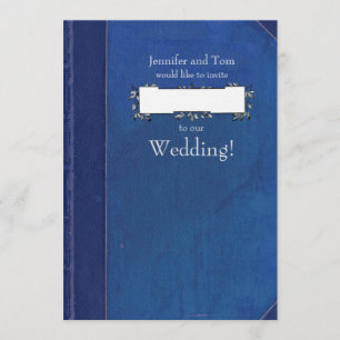 Blue Book and Bookplate Wedding Invitation Kaart