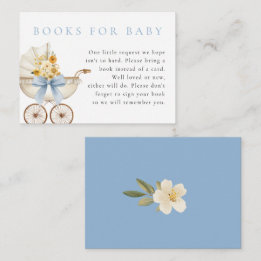 Blue Books for Baby Card Vintage Pram Baby Shower Informatiekaartje
