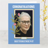 Blue Border Custom Photo Retirement Gefeliciteerd Kaart (Gele Bloem)