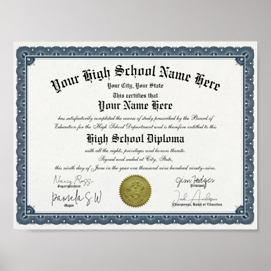Blue Border High / Home School Diploma Poster (Voorkant)