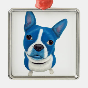 Blue Boston Terrier Metalen Ornament