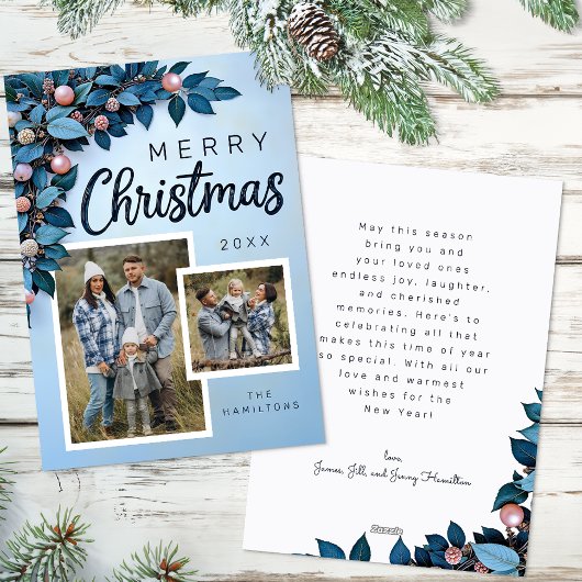 Blue Botanical 2 Foto Kerstvakantie Kaart