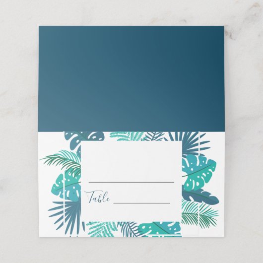 Blue Botanical Beach Palm Foliage Weddenschap (Buitenkant ongevouwen)