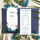 Blue Botanical Butterfly Wedding Program Card Kaart