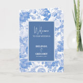 Blue Botanical Florals Wedding Order of Service Programma (Voorkant)