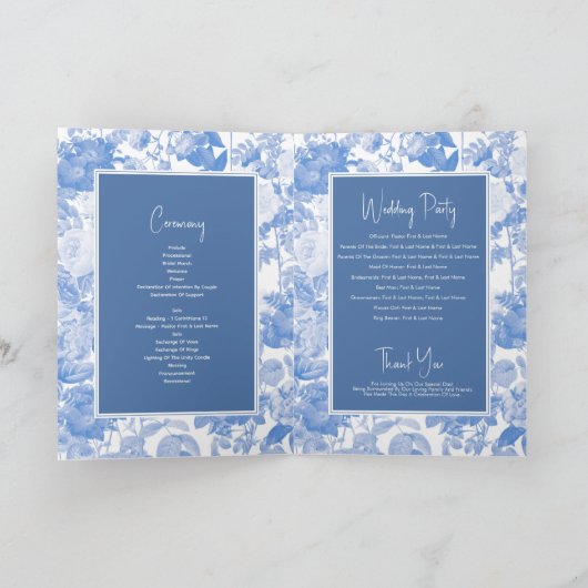 Blue Botanical Florals Wedding Order of Service Programma (Binnen)