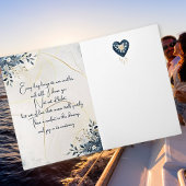 Blue Botanical Heart with Gold Script Accents Feestdagen Kaart