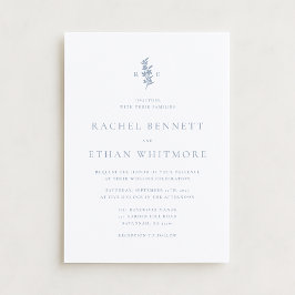 Blue Botanical Motif Wedding Invitation Aankondiging