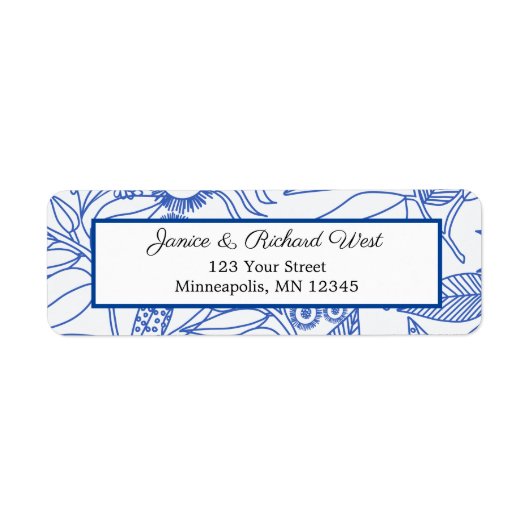 Blue Botanical Navy Lijst Wedding Address Etiket (Voorkant)