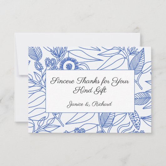 Blue Botanical Personalized Floral Wedding Bedankkaart (Voorkant)
