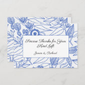 Blue Botanical Personalized Floral Wedding Bedankkaart (Voorkant / Achterkant)