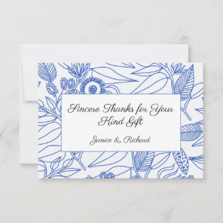 Blue Botanical Personalized Floral Wedding Bedankkaart