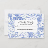 Blue Botanical Personalized Floral Wedding RSVP (Voorkant)