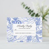 Blue Botanical Personalized Floral Wedding RSVP (Staand voorkant)
