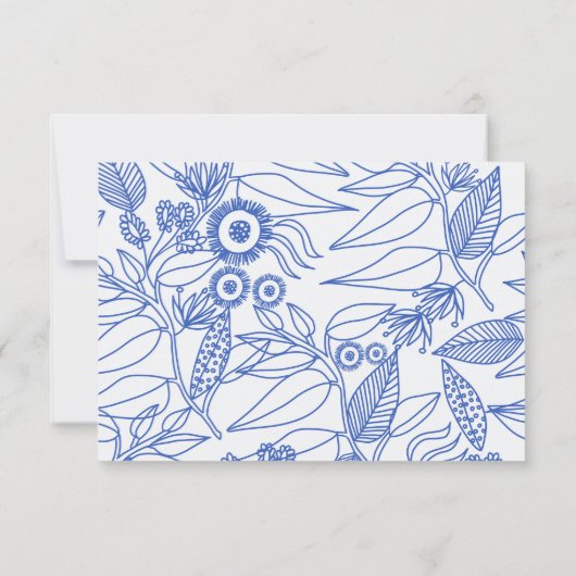 Blue Botanical Personalized Floral Wedding RSVP (Achterkant)