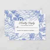 Blue Botanical Personalized Floral Wedding RSVP (Voorkant / Achterkant)