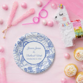 Blue Botanical Personalized Navy Lijst Wedding Papieren Bordje (Feest)