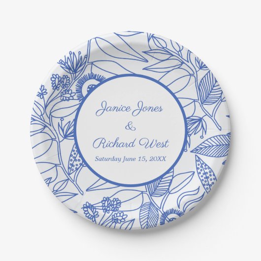 Blue Botanical Personalized Navy Lijst Wedding Papieren Bordje (Voorkant)