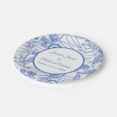 Blue Botanical Personalized Navy Lijst Wedding Papieren Bordje (Gekanteld)