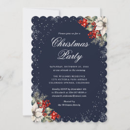 Blue Botanical Snowflake Elegant Christmas Party Kaart