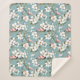 Blue Botanical Spring Dogwood Sherpa Deken