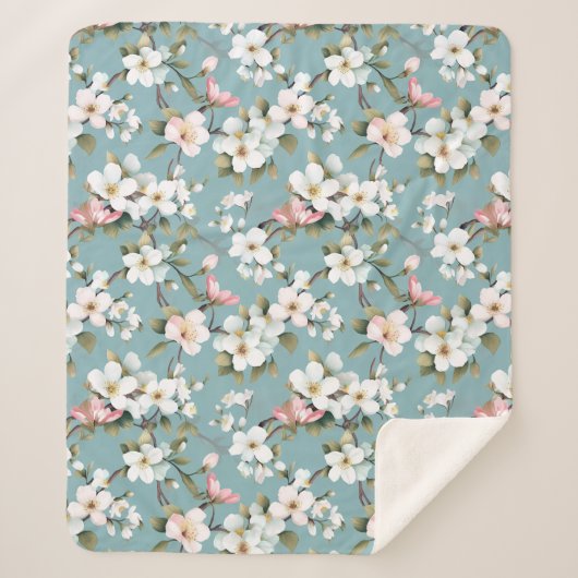 Blue Botanical Spring Dogwood Sherpa Deken (Voorkant)