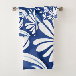 Blue Botanical Watercolor Floral Pattern Bad Handdoek