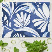 Blue Botanical Watercolor Floral Pattern Theedoek (Gevouwen)