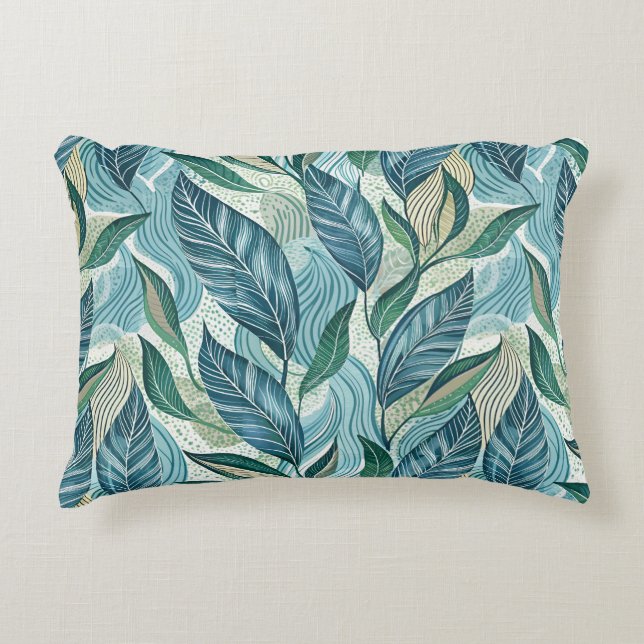 Blue Botanical Wave Modern Pattern Accent Kussen (Voorkant)