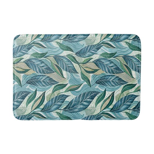 Blue Botanical Wave Modern Pattern Badmat (Voorkant)