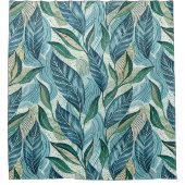 Blue Botanical Wave Modern Pattern Douchegordijn (Voorkant)