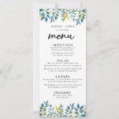 Blue Botanical Wedding Dinner Menu Kaart (Voorkant)
