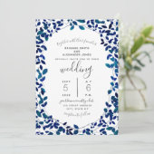 Blue Botanical Wedding Kaart (Staand voorkant)