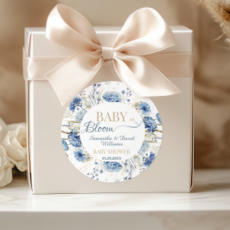 Blue Botanical Wildflower Baby in Bloom Baby Showe Ronde Sticker