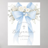 Blue Bow Baby Boy Baptism Elegant Welcome Poster (Voorkant)