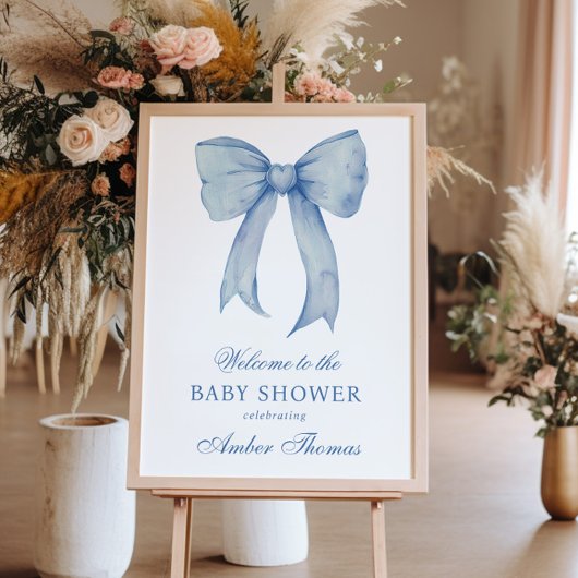 Blue Bow Baby Boy Shower Welkomstbord Poster