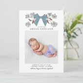 Blue Bow Baby foto geboorteaankondiging Aankondiging (Staand voorkant)