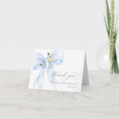 Blue Bow Baby in Bloom Baby shower Carte de remerc (Devant)