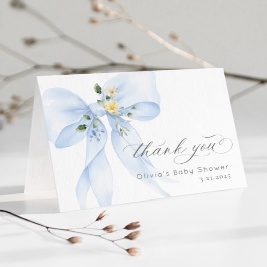Blue Bow Baby in Bloom Baby shower Carte de remerc