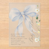 Blue Bow Baby in Bloom bloemetjes Baby boy shower Acryl Uitnodigingen (Voorkant)